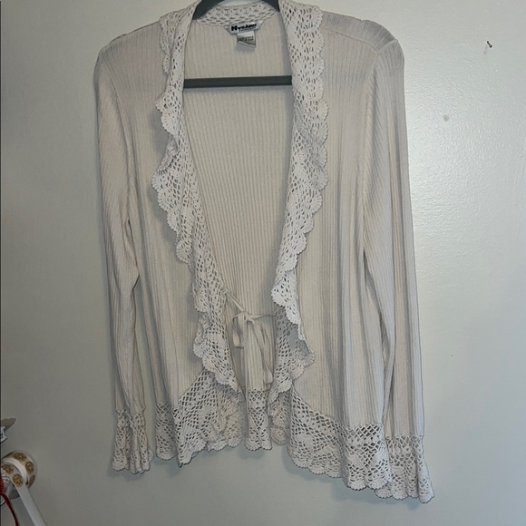 Vintage Cream Crocheted Lace Trim Tie Front Cardigan - Picture 1 of 8